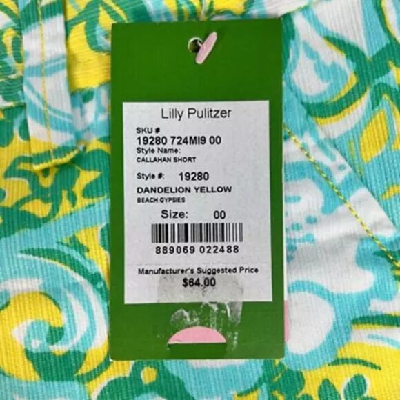Lilly Pulitzer Womens Callahan Beach Gypsies  Shorts Dandelion Yellow Sz 00 New - Picture 2 of 12